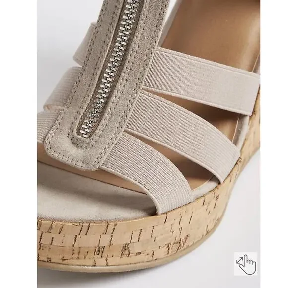 Torrid NWT Stretch Front Zip Wedge Faux Suede Taupe Size 11.5 WW Espadrille - Picture 4 of 7